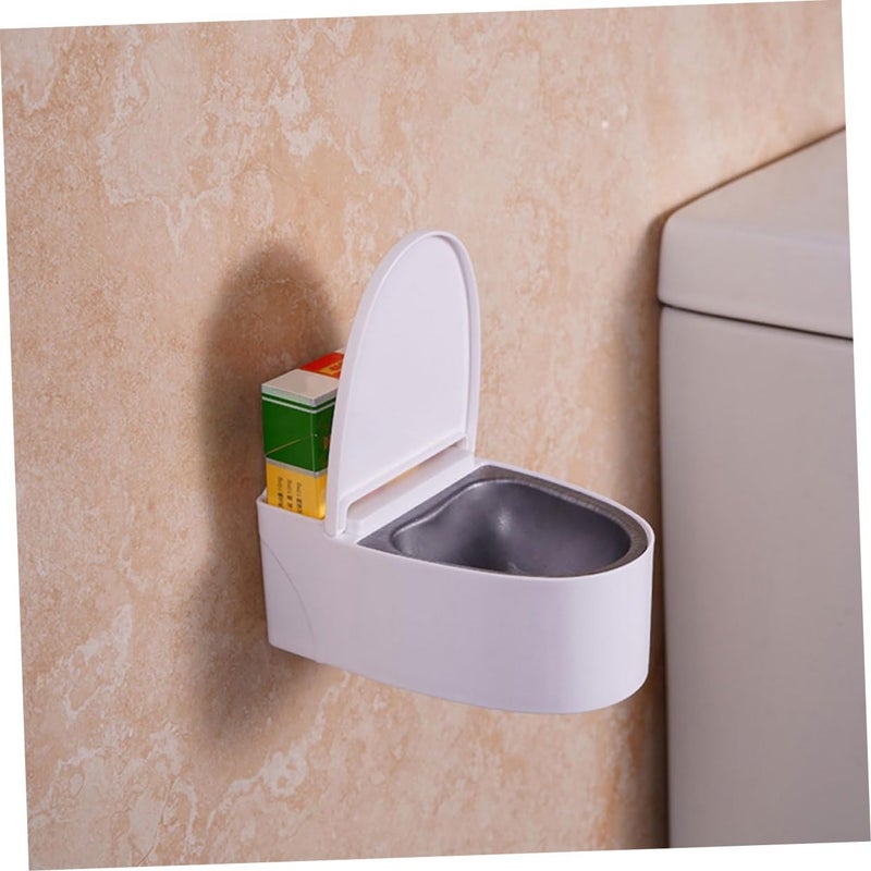 Wall Mounted Toilet Shaped Ashtray Lid Ash Can Stainless Steel No Drill White - Image 5