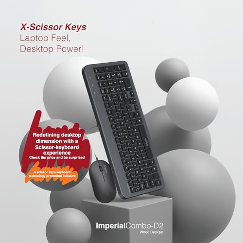FINGERS ImperialCombo-D2 Wired Keyboard & Mouse Combo (Slim Design, Scissor Keys Laptop-Style Typing, Compact Size Layout, 1000 DPI, Windows | macOS | Linux Compatible), Jet Black - Image 2