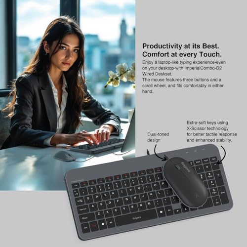 FINGERS ImperialCombo-D2 Wired Keyboard & Mouse Combo (Slim Design, Scissor Keys Laptop-Style Typing, Compact Size Layout, 1000 DPI, Windows | macOS | Linux Compatible), Jet Black - Image 4