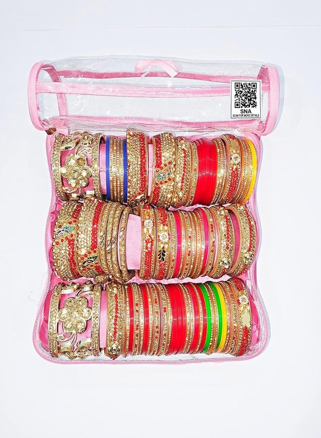 SNA 3 Rods Bangle Storage Vanity Case - Pink Jewelry Organizer with Makeup Kit Compartment - Image 4