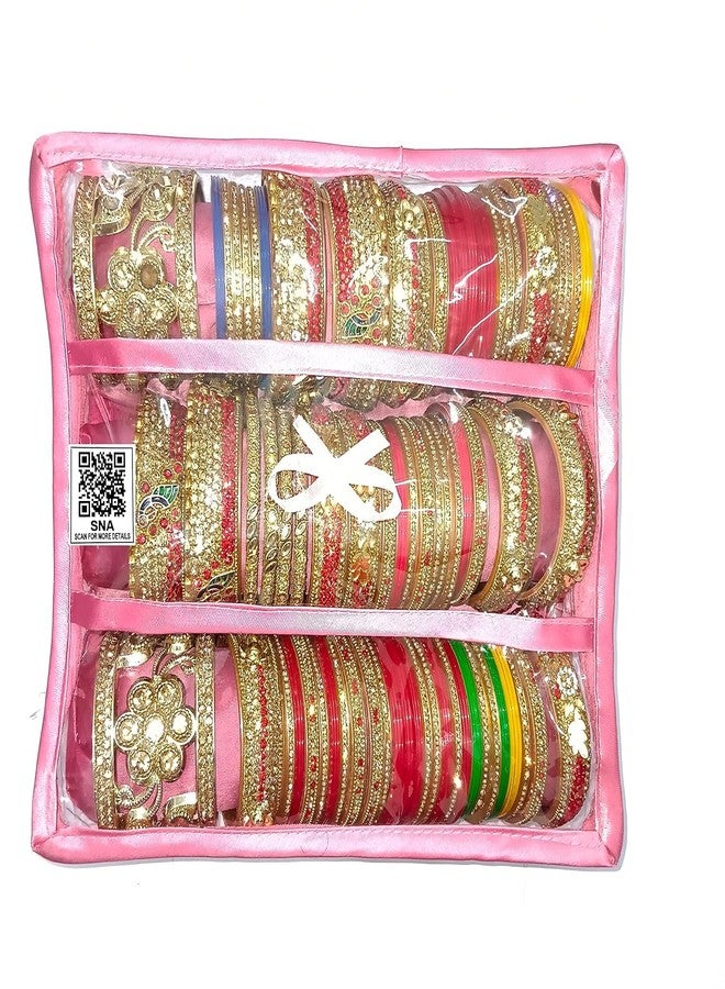 SNA 3 Rods Bangle Storage Vanity Case - Pink Jewelry Organizer with Makeup Kit Compartment - Image 2