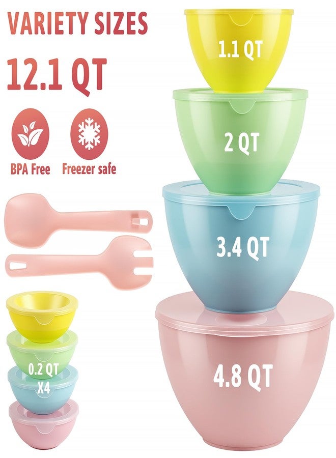 Freshmage 8 Piece Plastic Mixing Bowls with Lids Set - Microwave Safe Kitchen Plastic Bowls for Preparing, Serving and Storing - Dishwasher Safe Large Nesting Mxing Bowl Set Bowls with Mixing Spoon and Fork - Image 4