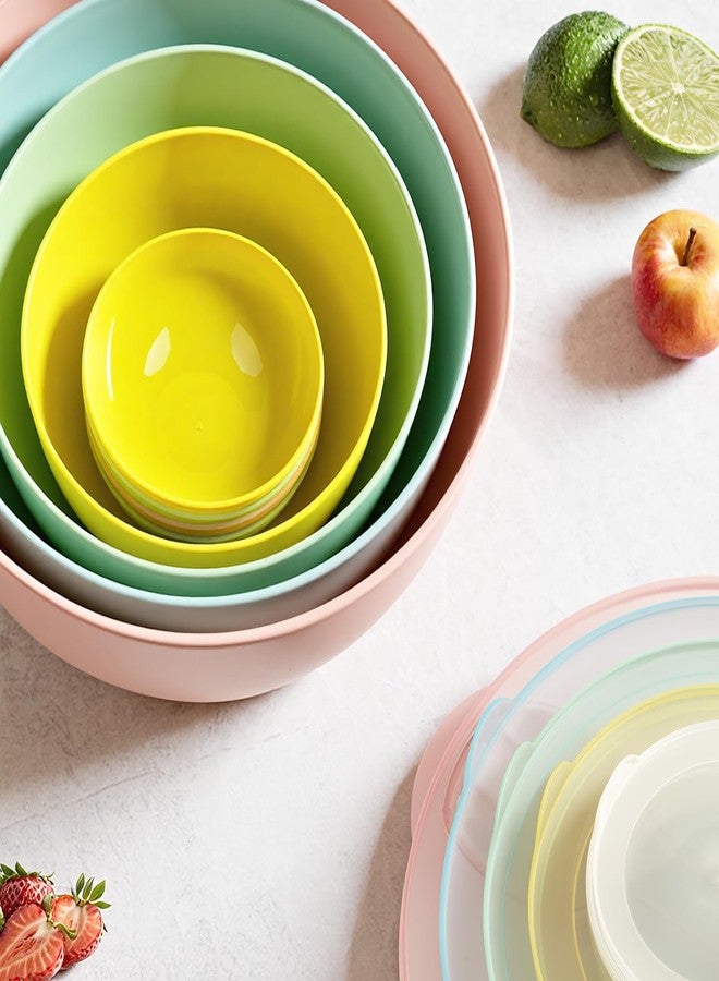 Freshmage 8 Piece Plastic Mixing Bowls with Lids Set - Microwave Safe Kitchen Plastic Bowls for Preparing, Serving and Storing - Dishwasher Safe Large Nesting Mxing Bowl Set Bowls with Mixing Spoon and Fork - Image 3