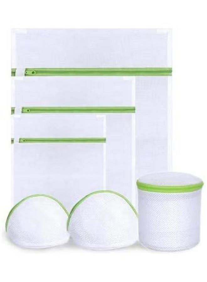 6-Piece Zipper Laundry Bags Set White/Green  - Image 1