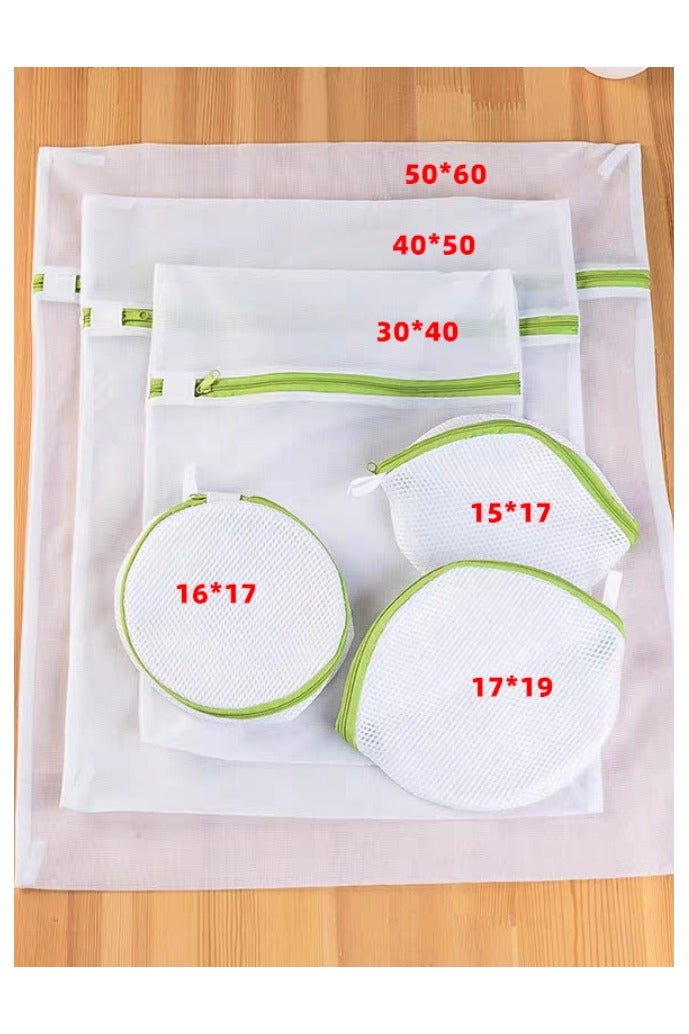 6-Piece Zipper Laundry Bags Set White/Green  - Image 3
