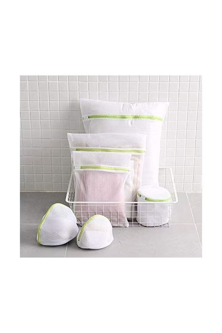 6-Piece Zipper Laundry Bags Set White/Green  - Image 4