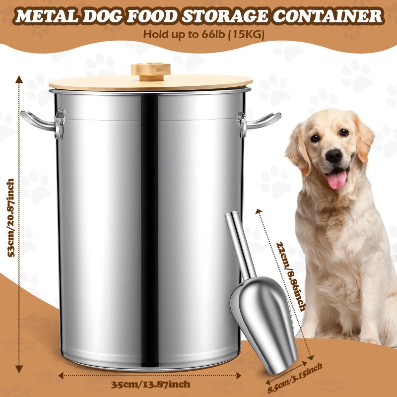 Maxdot 45 Lbs Stainless Steel Food Storage Container for Dog with Airtight Bamboo Lid Spoon & Wooden Claw Handle, Large Metal Pet Food Bin to Keep Fresh Easy Clean & Use for Dog Multiple Pet - Image 2
