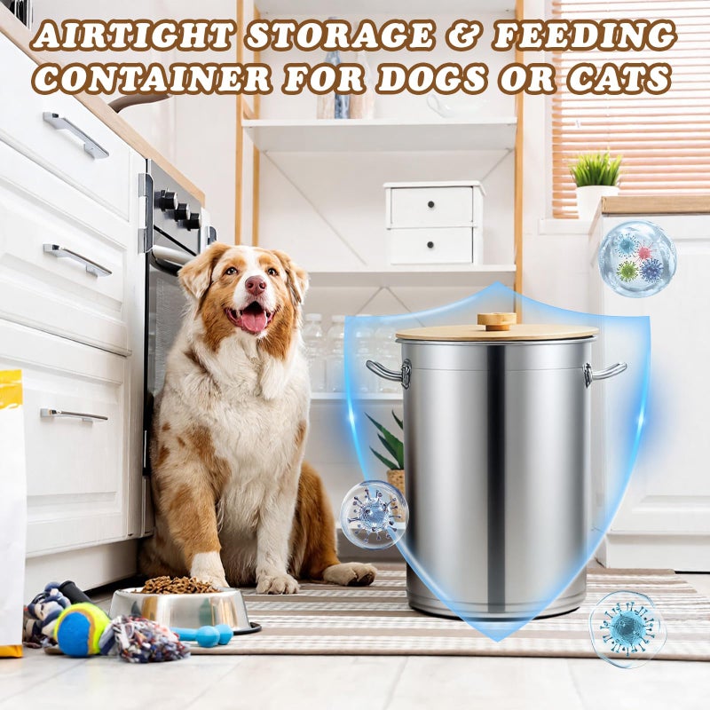 Maxdot 45 Lbs Stainless Steel Food Storage Container for Dog with Airtight Bamboo Lid Spoon & Wooden Claw Handle, Large Metal Pet Food Bin to Keep Fresh Easy Clean & Use for Dog Multiple Pet - Image 3