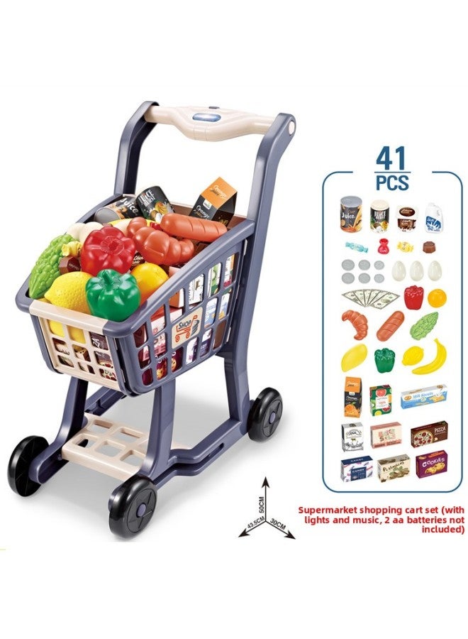 Children's Simulation Supermarket Shopping Cart Suit Light Music Supermarket Fruit And Vegetable Shopping Play House Toys-Color:668101 Supermarket Shopping Cart Suit (with Light, Music, 2 AA Tablets Without Electricity) 1.1kg  - Image 1