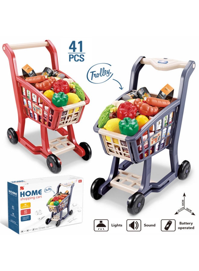 Children's Simulation Supermarket Shopping Cart Suit Light Music Supermarket Fruit And Vegetable Shopping Play House Toys-Color:668101 Supermarket Shopping Cart Suit (with Light, Music, 2 AA Tablets Without Electricity) 1.1kg  - Image 2
