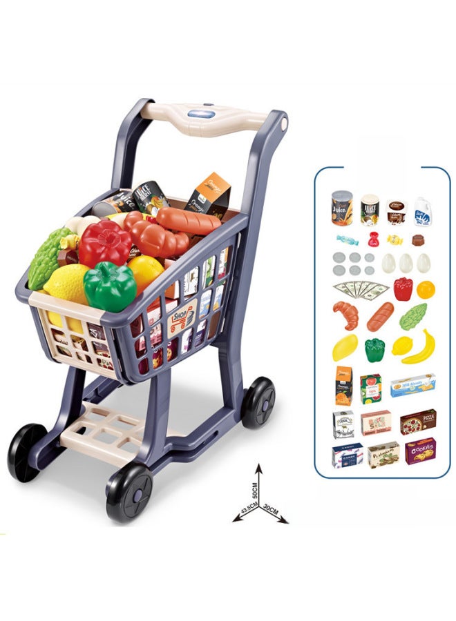 Children's Simulation Supermarket Shopping Cart Suit Light Music Supermarket Fruit And Vegetable Shopping Play House Toys-Color:668101 Supermarket Shopping Cart Suit (with Light, Music, 2 AA Tablets Without Electricity) 1.1kg  - Image 3