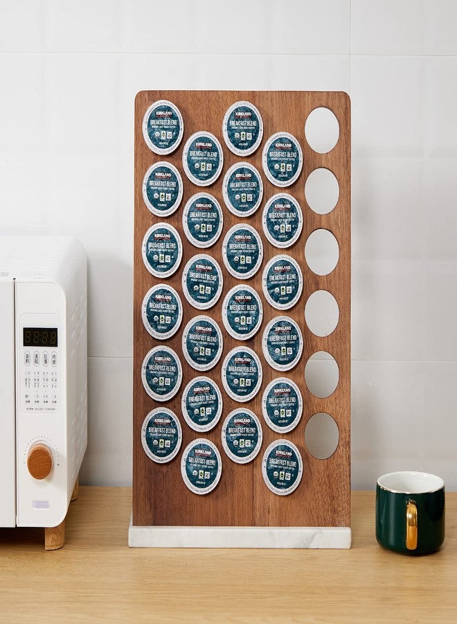 حامل كبسولات قهوة EVERBBKING - منظم كبسولات K-Cup - رف تخزين من خشب الأكاسيا بقاعدة من الرخام الأبيض الثقيل - حامل سطح الطاولة بسعة 30+ كبسولة - منظم تخزين مطبخ عصري - Image 4