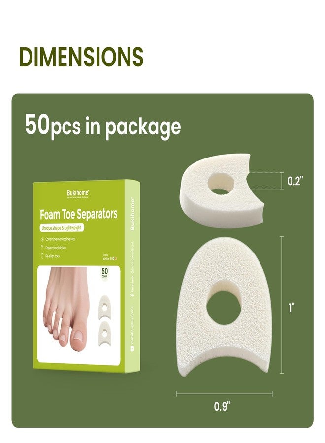 Bukihome 50 Pack Foam Toe Separators - Correct Overlapping Toes and Reduce Friction - Breathable and Comfortable, Foam Toe Spacers for Women - Image 2
