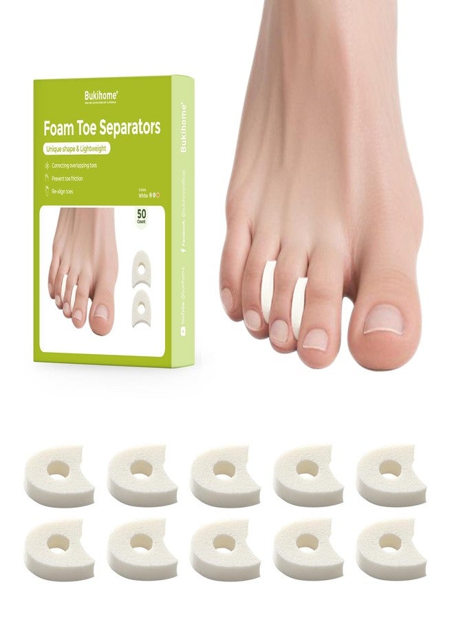 Bukihome 50 Pack Foam Toe Separators - Correct Overlapping Toes and Reduce Friction - Breathable and Comfortable, Foam Toe Spacers for Women - Image 1