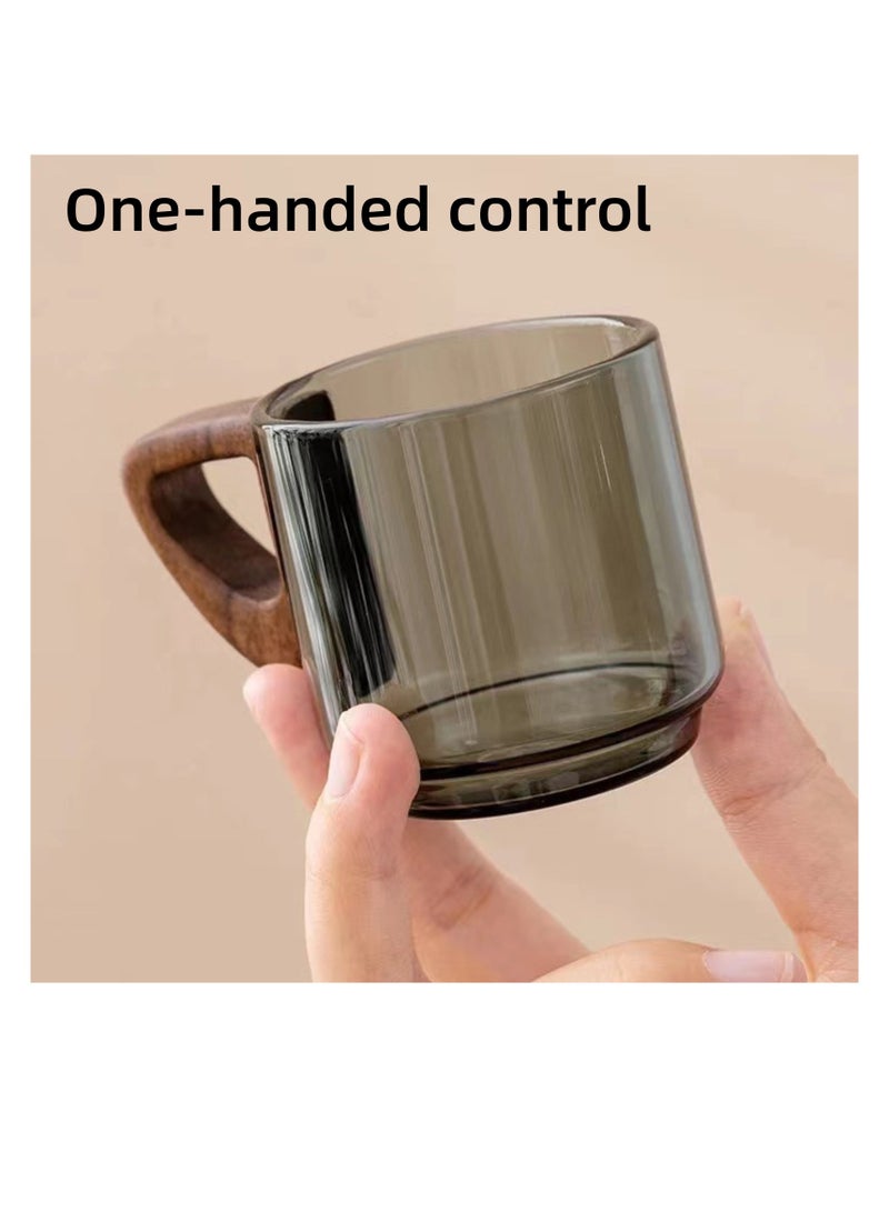 نوفولان كوب شاي صغير مصنوع يدويًا من الزجاج مع مقبض مقاوم للحرارة من خشب الجوز ومضاد للحروق وكوب ماء شفاف مقاوم للبقع يتحمل التغيرات السريعة في درجات الحرارة، 90 مل، عبوتان - Image 2