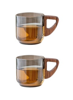 NOVOLAN Handmade Glass Small Teacup Coffee Cup with Heat-Resistant Handle Walnut Anti-Scalding Home Office Transparent Water Cup Stain-Resistant Withstands Rapid Temperature Changes 90ml, 2 Pack