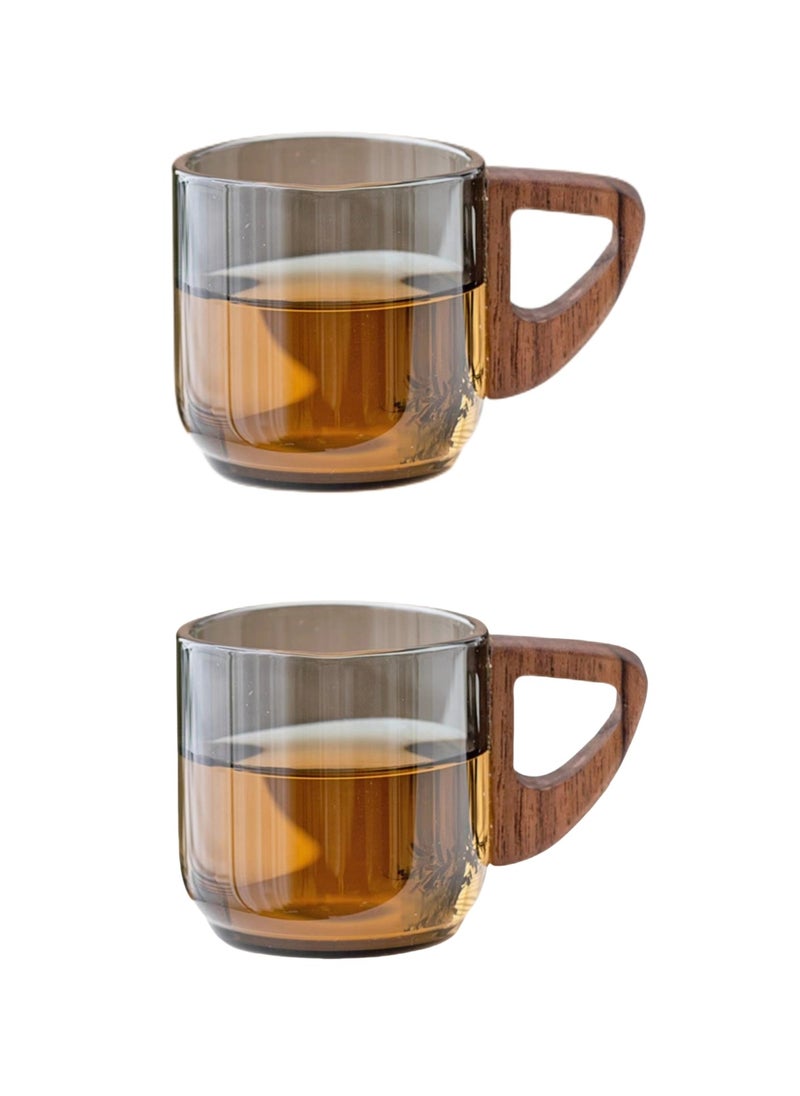 NOVOLAN - NOVOLAN Handmade Glass Small Teacup Coffee Cup with Heat-Resistant Handle Walnut Anti-Scalding Home Office Transparent Water Cup Stain-Resistant Withstands Rapid Temperature Changes 90ml, 2 Pack - Image 1