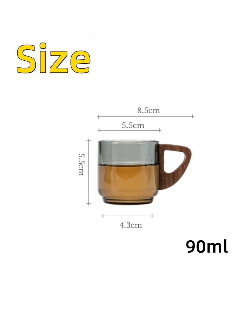 NOVOLAN - NOVOLAN Handmade Glass Small Teacup Coffee Cup with Heat-Resistant Handle Walnut Anti-Scalding Home Office Transparent Water Cup Stain-Resistant Withstands Rapid Temperature Changes 90ml, 2 Pack - Image 1