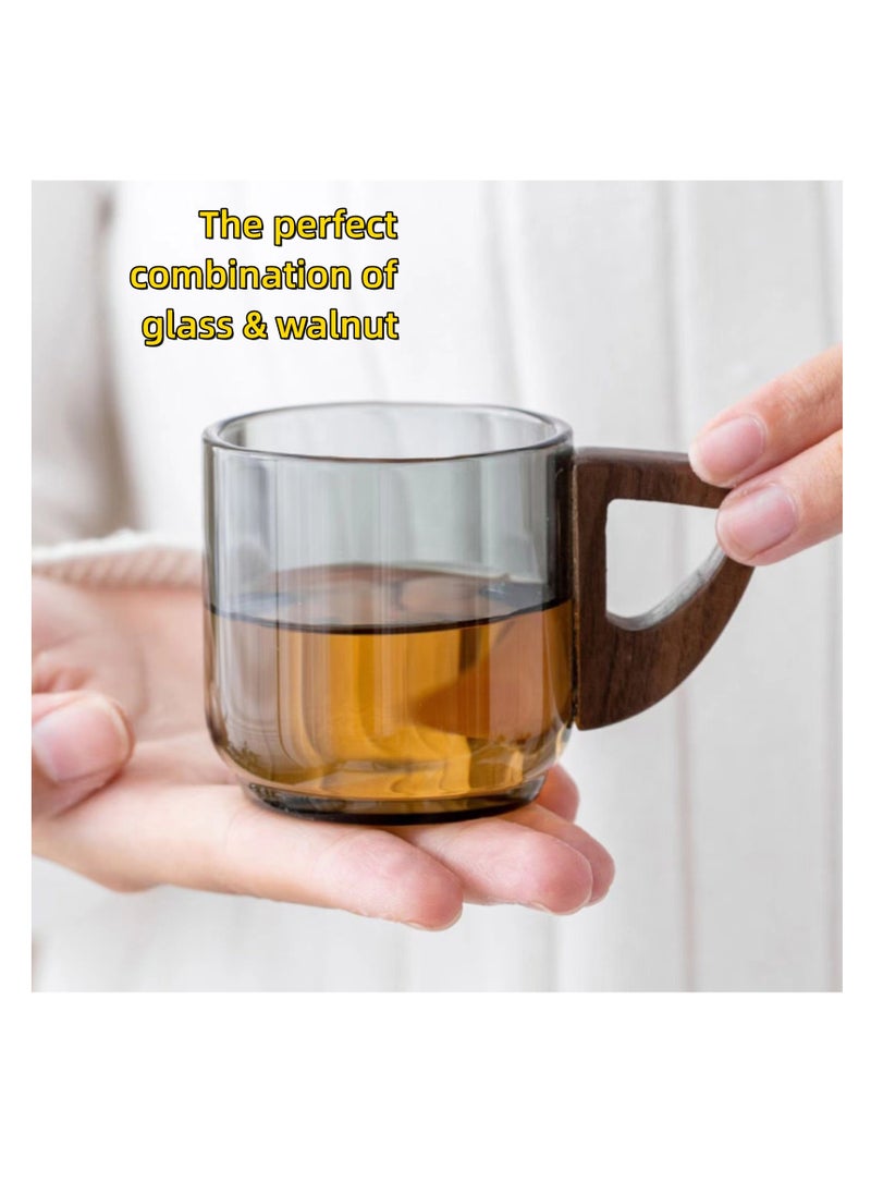 NOVOLAN - NOVOLAN Handmade Glass Small Teacup Coffee Cup with Heat-Resistant Handle Walnut Anti-Scalding Home Office Transparent Water Cup Stain-Resistant Withstands Rapid Temperature Changes 90ml, 2 Pack - Image 1