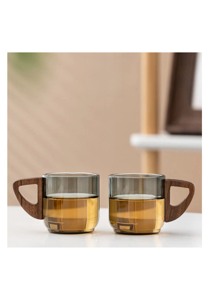 NOVOLAN - NOVOLAN Handmade Glass Small Teacup Coffee Cup with Heat-Resistant Handle Walnut Anti-Scalding Home Office Transparent Water Cup Stain-Resistant Withstands Rapid Temperature Changes 90ml, 2 Pack - Image 1
