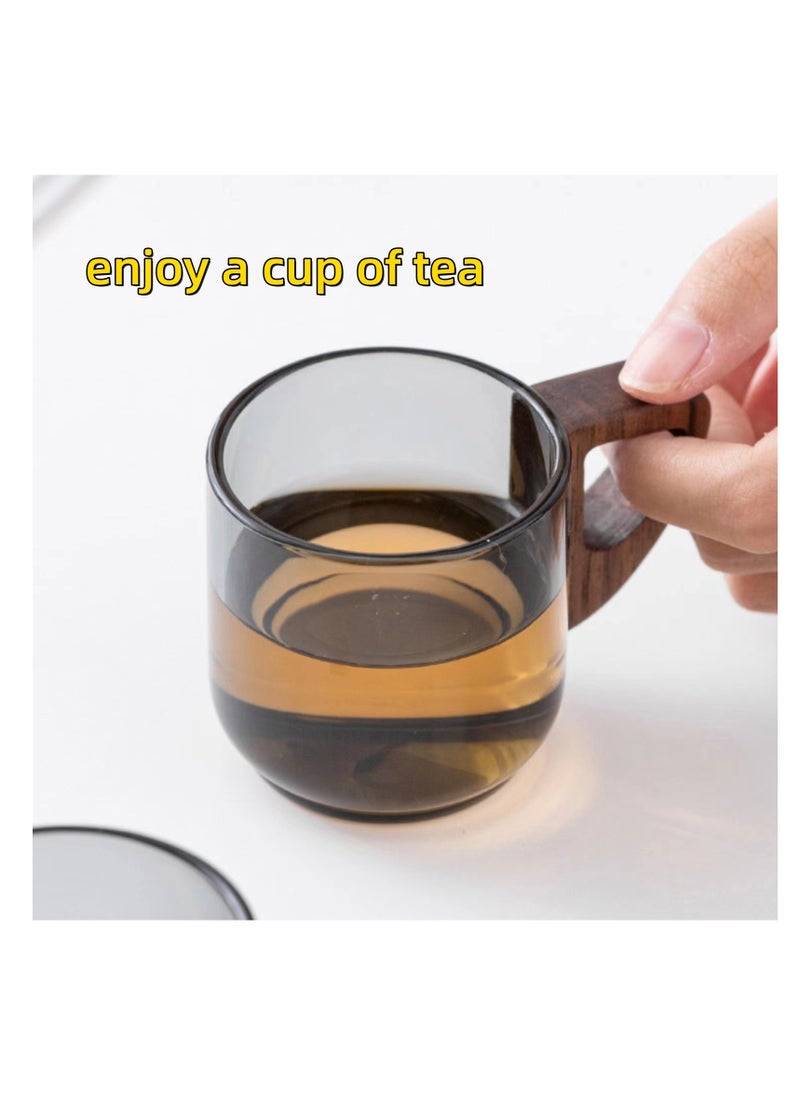 NOVOLAN - NOVOLAN Handmade Glass Small Teacup Coffee Cup with Heat-Resistant Handle Walnut Anti-Scalding Home Office Transparent Water Cup Stain-Resistant Withstands Rapid Temperature Changes 90ml, 2 Pack - Image 1