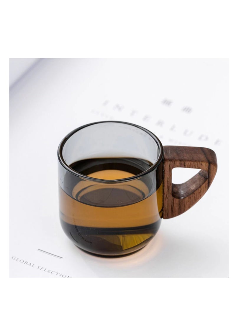 NOVOLAN - NOVOLAN Handmade Glass Small Teacup Coffee Cup with Heat-Resistant Handle Walnut Anti-Scalding Home Office Transparent Water Cup Stain-Resistant Withstands Rapid Temperature Changes 90ml, 2 Pack - Image 1
