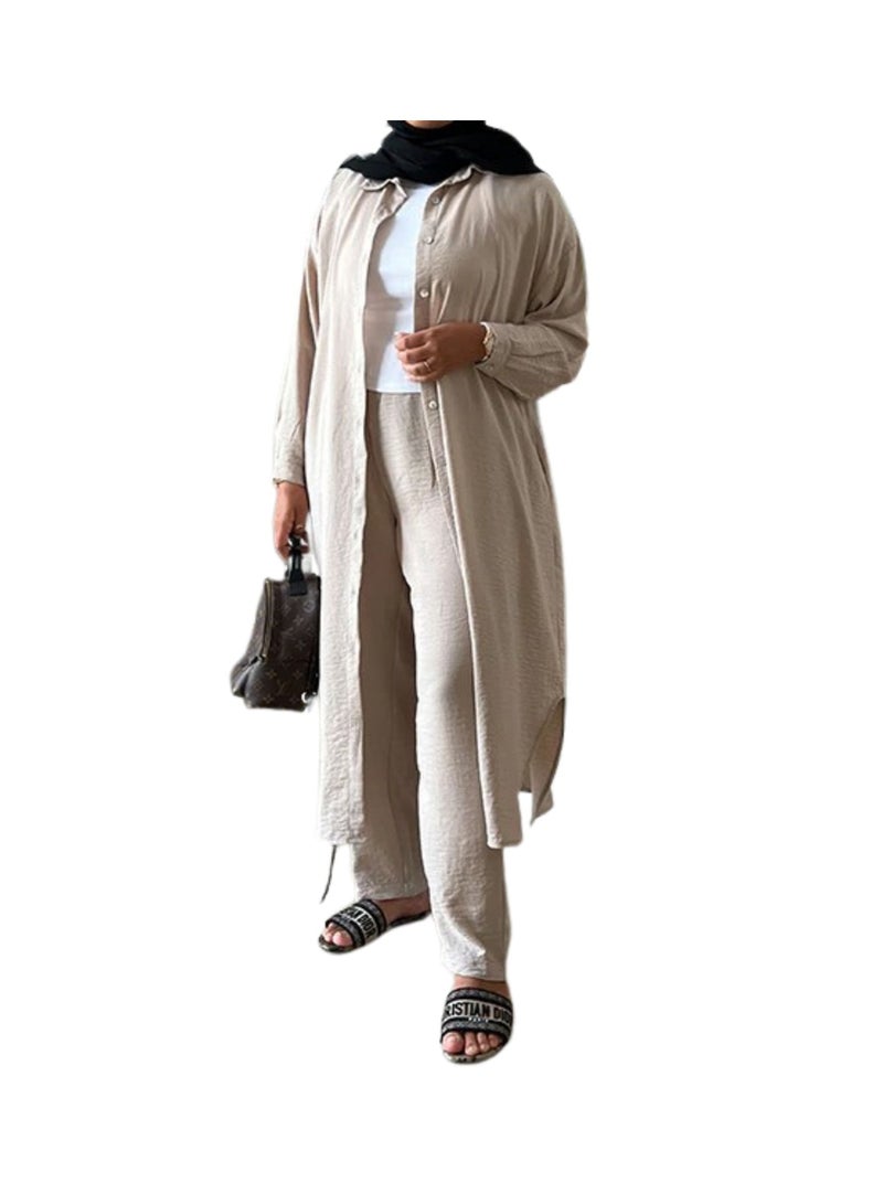 بدله عصريه محتشمه من اللينن مكونه من قميص و بنطلون