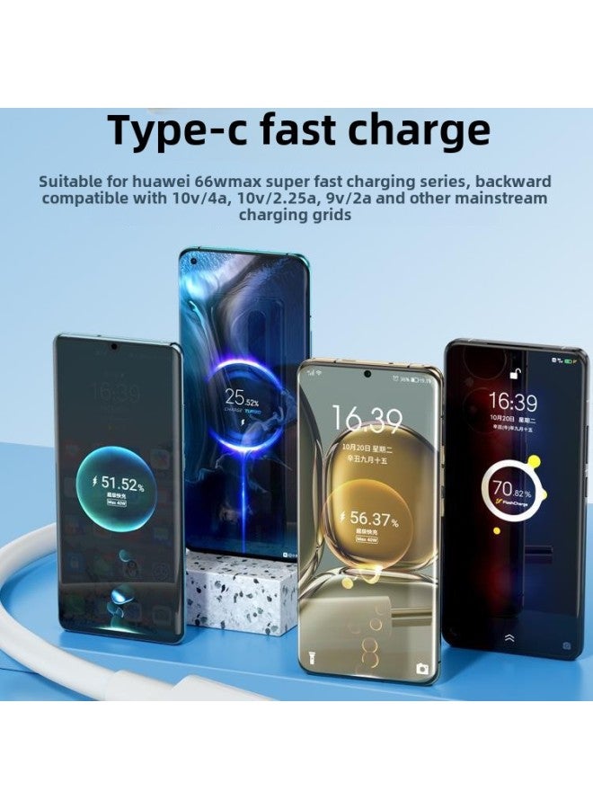 Type-c Data Cable For Huawei Tpyec6A Fast Charge P70p30p40mate Glory Nova7pro Millet-Color:6a Super Flash Charge/ivory White 【buy One Get One Free】 Two In Total-0.25m - Image 3