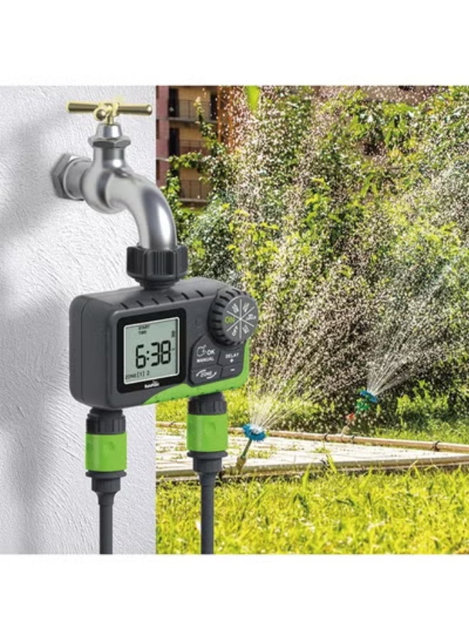 مؤقت مياه RAINPOINT لخرطوم الحديقة - مؤقت رش بمنطقتين مع تأخير المطر / الري اليدوي / نظام التحكم في الري التلقائي - مؤقت خرطوم المياه ومؤقت صنبور قابل للبرمجة للحديقة في الفناء - Image 2