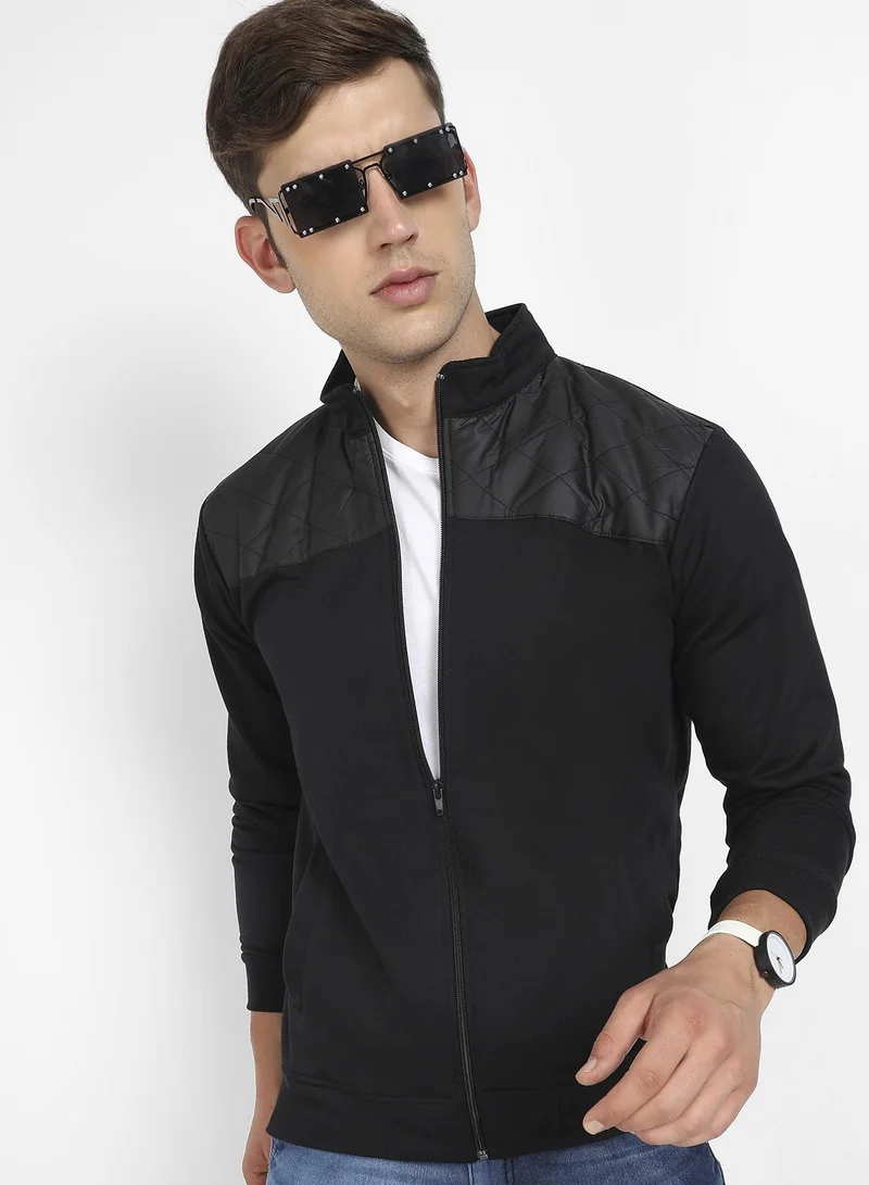 Men's Onyx Black Quilted-Block Knit Jacket