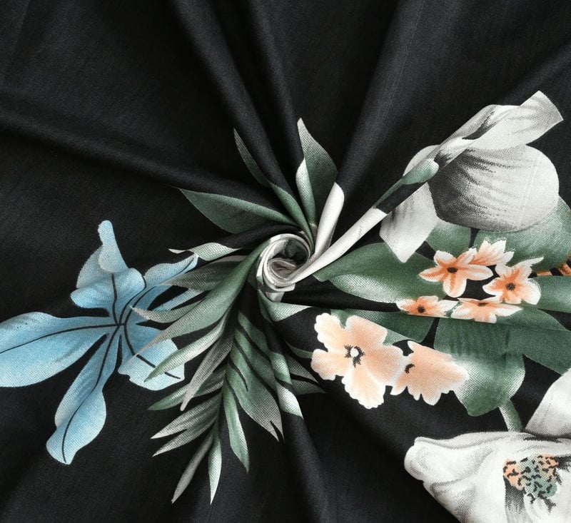 NEW LEAF Premium Cotton Elastic Fitted Bedsheets with 2 King Size Pillow Covers | Double Bed with All Around Elastic 180 TC Supersoft |Size-72 King Sizex78+10 inches | Floral, Dark Grey - Image 5