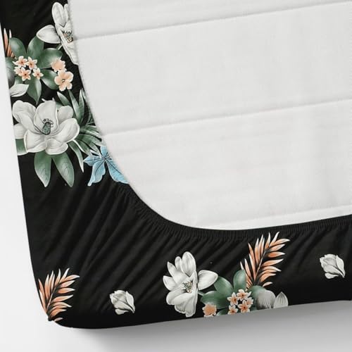 NEW LEAF Premium Cotton Elastic Fitted Bedsheets with 2 King Size Pillow Covers | Double Bed with All Around Elastic 180 TC Supersoft |Size-72 King Sizex78+10 inches | Floral, Dark Grey - Image 2