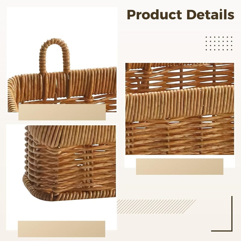 Faux Rattan Hanging Storage Basket with Double Handles, Rectangular Woven Shelf Basket for Kitchen and Home, 8.5 X 4.9 X 3.1 in - Image 2