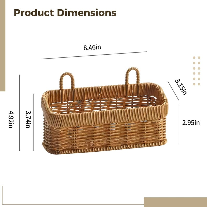 Faux Rattan Hanging Storage Basket with Double Handles, Rectangular Woven Shelf Basket for Kitchen and Home, 8.5 X 4.9 X 3.1 in - Image 4