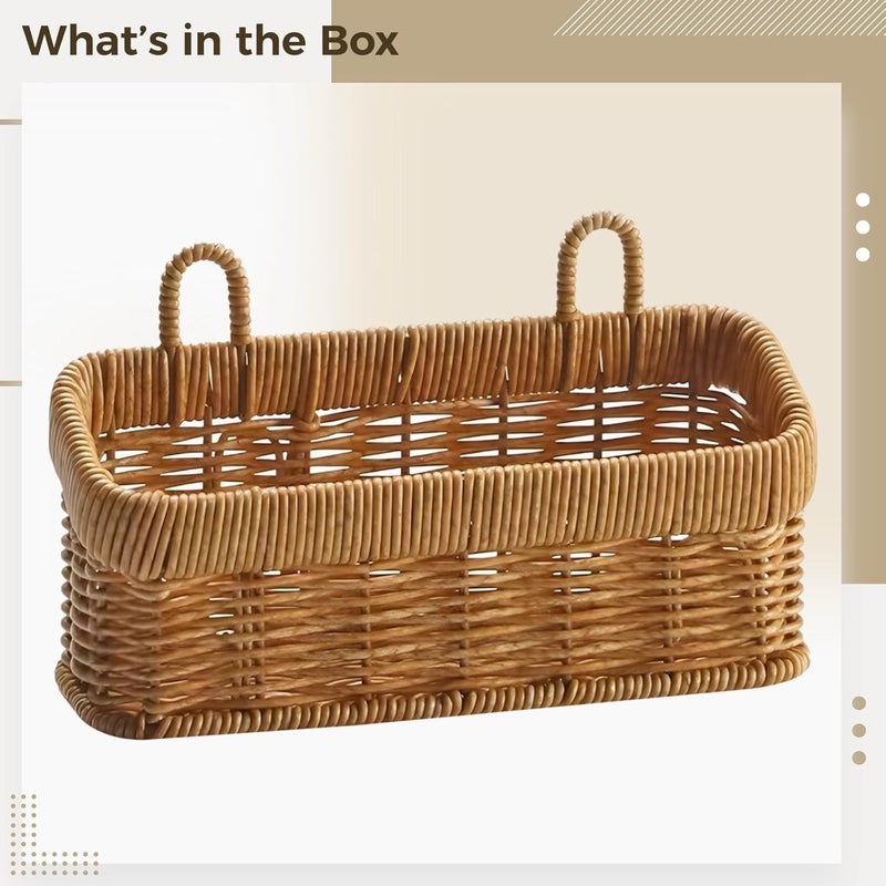 Faux Rattan Hanging Storage Basket with Double Handles, Rectangular Woven Shelf Basket for Kitchen and Home, 8.5 X 4.9 X 3.1 in - Image 5