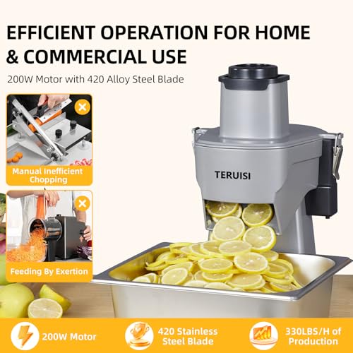 TERUISI 4-In-1 Electric Vegetable Chopper, 200W Vegetable Slicer Food Processor, Veggie Food Cutter With Slicing Shredding Dicing And Striping Function For Commercial Home Use - Image 5