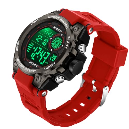 FANMIS Mens Fashion Military Multifunction Digital Watches 50M Water Resistant Electronic LED Backlight Sports Watch Unisex Outdoor Sport Watch (Z Red) - Image 2