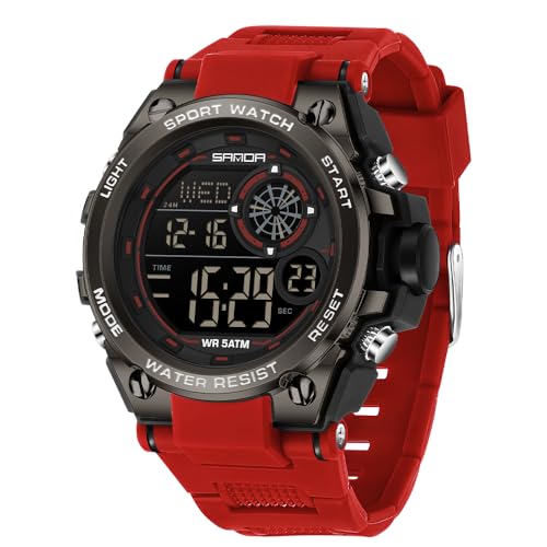FANMIS Mens Fashion Military Multifunction Digital Watches 50M Water Resistant Electronic LED Backlight Sports Watch Unisex Outdoor Sport Watch (Z Red) - Image 1