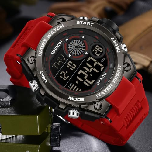 FANMIS Mens Fashion Military Multifunction Digital Watches 50M Water Resistant Electronic LED Backlight Sports Watch Unisex Outdoor Sport Watch (Z Red) - Image 4