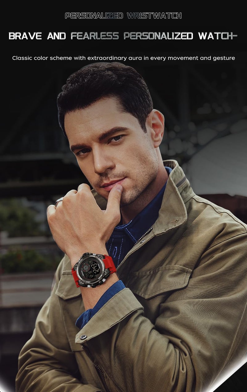 FANMIS Mens Fashion Military Multifunction Digital Watches 50M Water Resistant Electronic LED Backlight Sports Watch Unisex Outdoor Sport Watch (Z Red) - Image 3