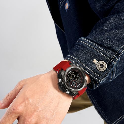 FANMIS Mens Fashion Military Multifunction Digital Watches 50M Water Resistant Electronic LED Backlight Sports Watch Unisex Outdoor Sport Watch (Z Red) - Image 5