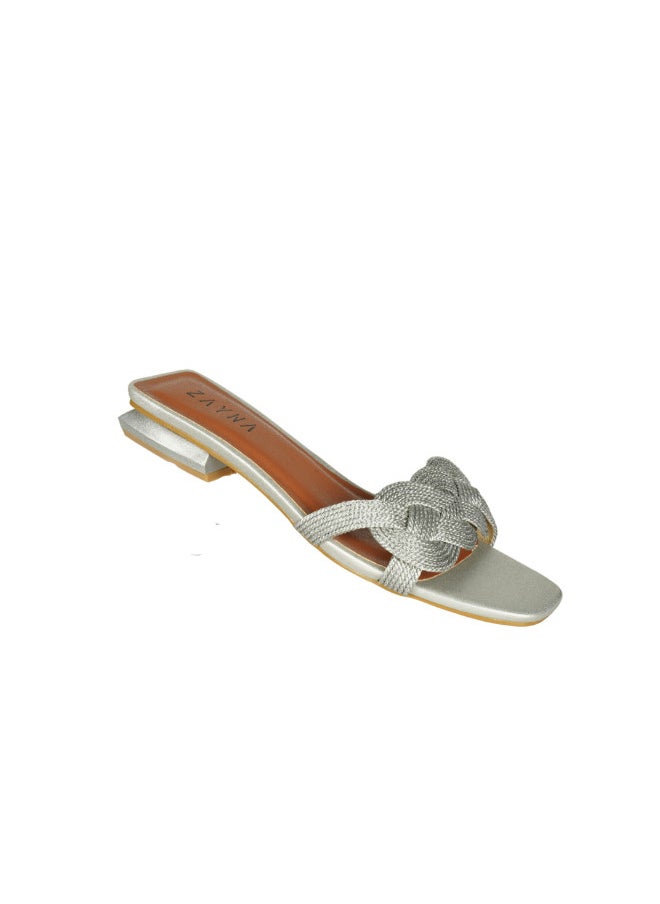 ZAYNA - 221-24 Zayna Ladies  Square Toe  Sliders YH-045 Silver - Image 1