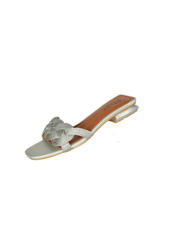 ZAYNA - 221-24 Zayna Ladies  Square Toe  Sliders YH-045 Silver - Image 1