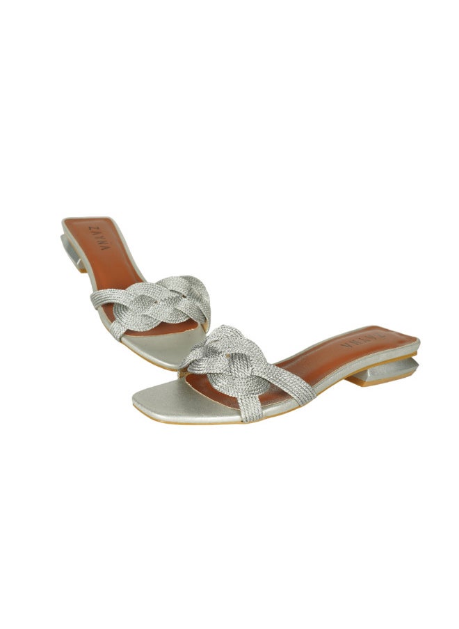 ZAYNA - 221-24 Zayna Ladies  Square Toe  Sliders YH-045 Silver - Image 1