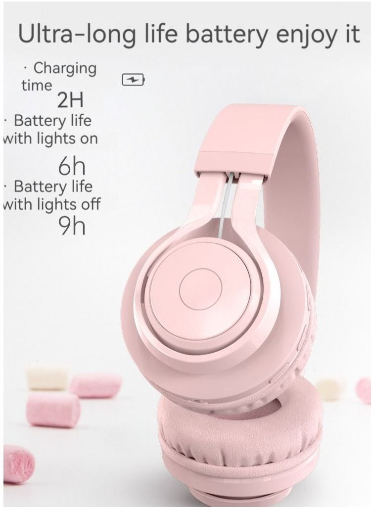 M MIAOYAN M MIAOYAN new BT06C head-mounted Bluetooth headset wired and wireless dual-mode light-emitting music headset male and female high-quality high-quality high-value headset (pink)  - Image 3