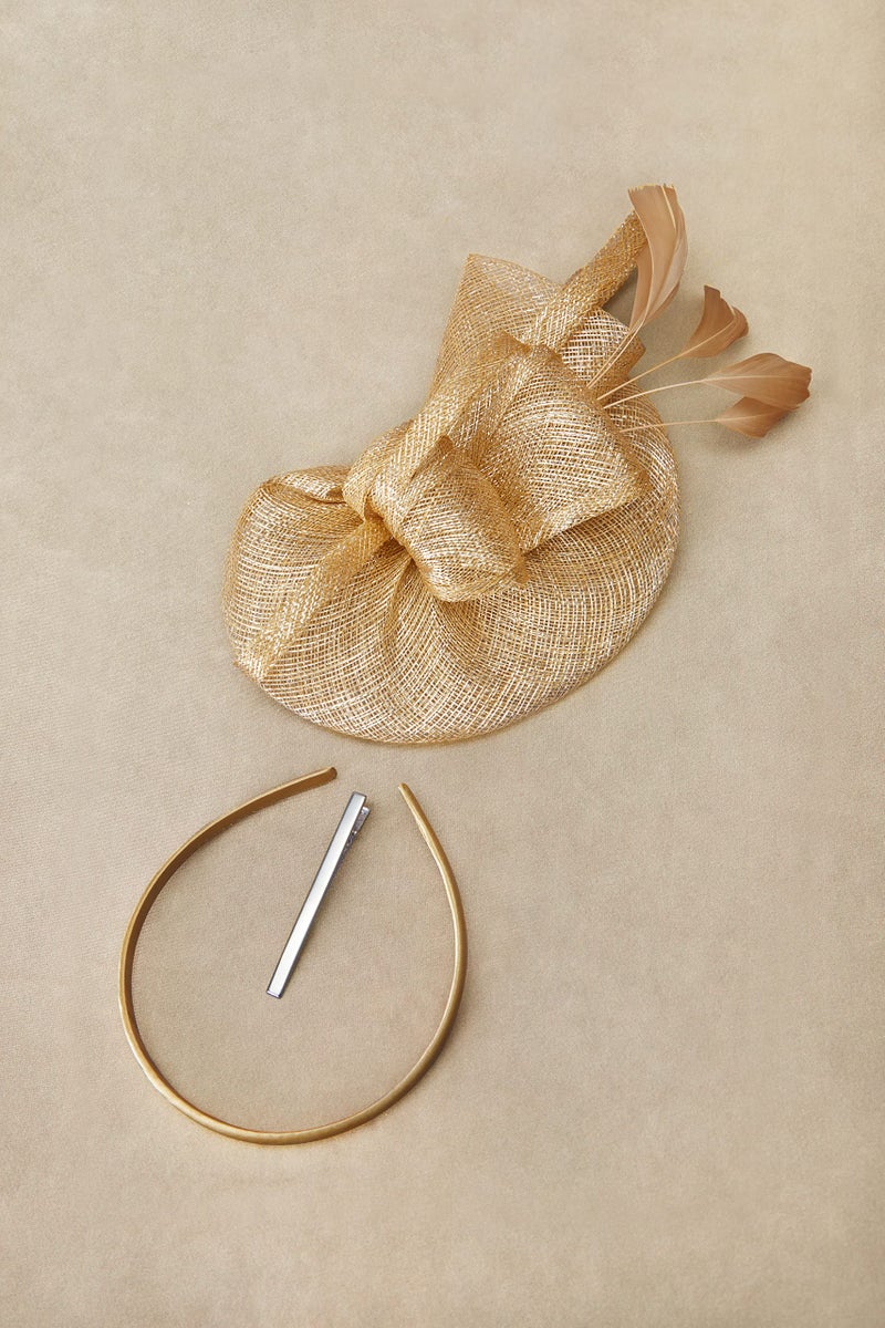 BABEYOND Women's Pillbox Fascinator Hat Kentucky Derby Hat Feather Fascinator Headband Tea Party Fascinator Hat for Cocktail Gold - Image 3