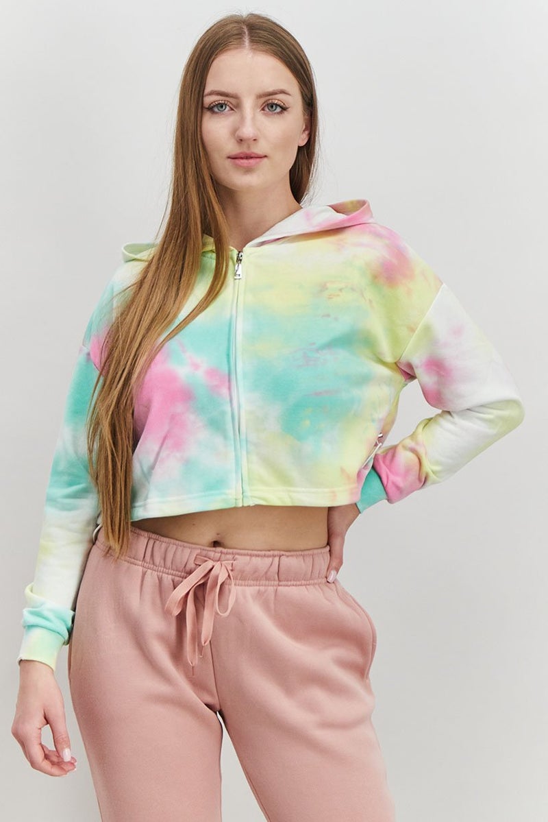 XOXO هودي ملون بأكمام طويلة مناسب للنساء بتصميم تيل داي - Image 1