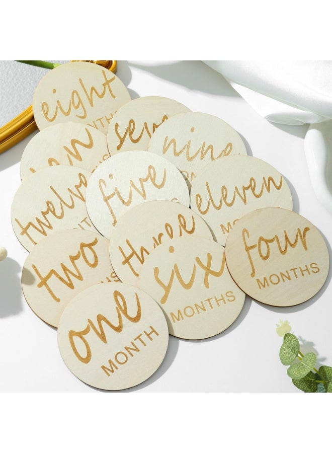 Wooden Baby Monthly Milestones for Newborn Baby,1-12 Months Baby Announcement Discs, Pregnancy Baby Shower Gifts (Wooden Milestone Discs) - Image 2