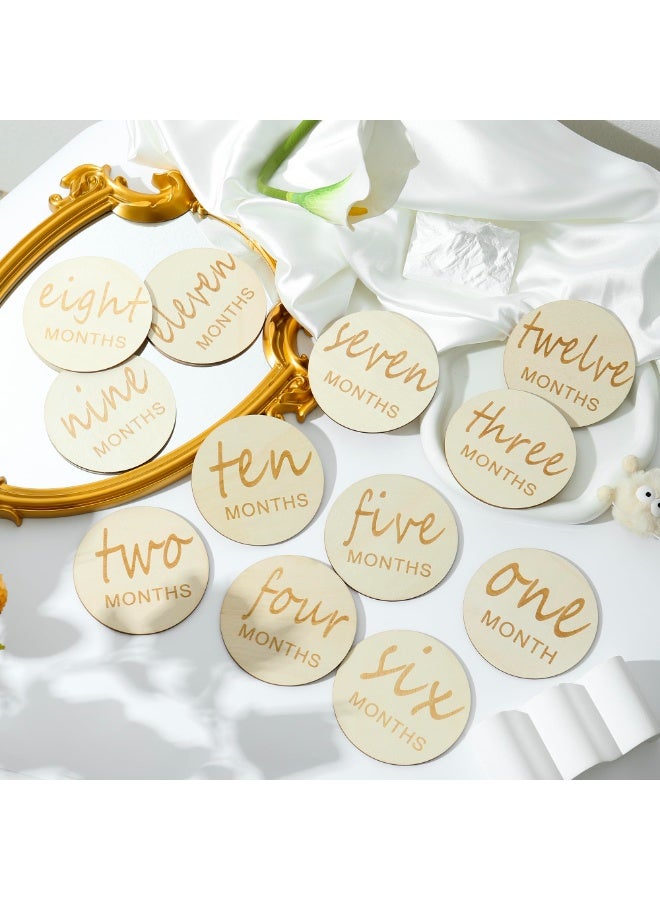 Wooden Baby Monthly Milestones for Newborn Baby,1-12 Months Baby Announcement Discs, Pregnancy Baby Shower Gifts (Wooden Milestone Discs) - Image 3