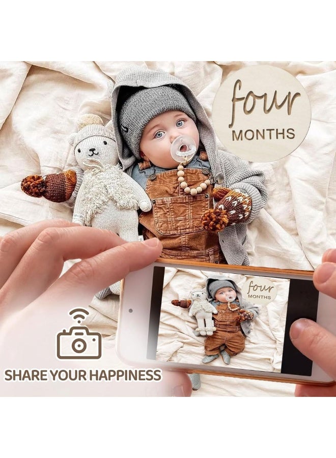 Wooden Baby Monthly Milestones for Newborn Baby,1-12 Months Baby Announcement Discs, Pregnancy Baby Shower Gifts (Wooden Milestone Discs) - Image 5